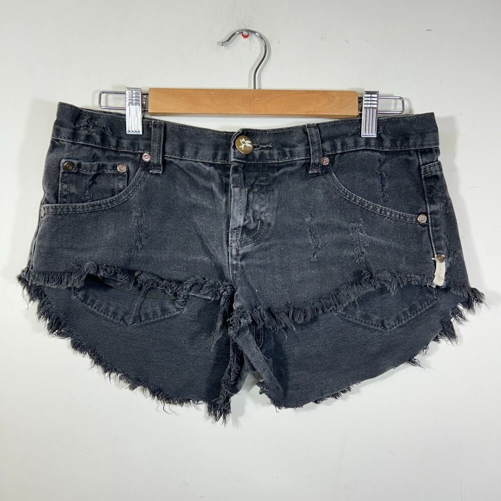 One Teaspoon Shorts Womens 29 / US 7 Black Denim Distressed Cutoff Raw Hem